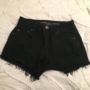 black high-waisted denim shorts